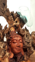 Teakwurzel mit Buddha Gesicht und Glas, ca. 45cm
