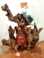 Teakwurzel mit Buddha Gesicht und Glas, ca. 45cm