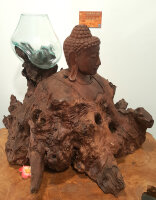 Teakwurzel mit Buddha Büste und Glas, ca. 45cm