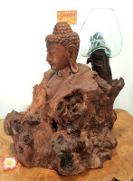 Teakwurzel mit Buddha Büste und Glas, ca. 45cm