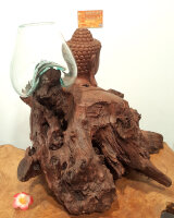 Teakwurzel mit Buddha Büste und Glas, ca. 45cm