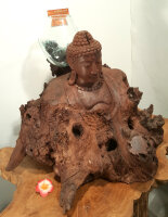 Teakwurzel mit Buddha Büste und Glas, ca. 45cm