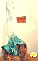 Glasvase gedreht auf Teakwurzel, ca. 30cm