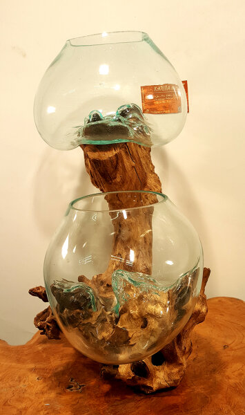 Teakwurzel mit  2 Gläsern, ca. 45 cm