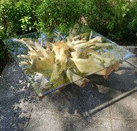 Couchtisch eckig aus echter Baumwurzel mit Glasplatte, ca. 100x100x45cm
