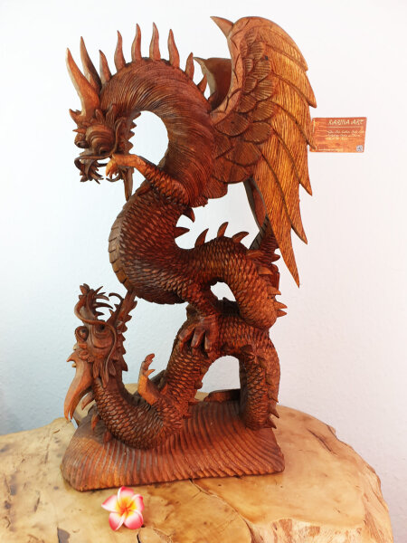 wunderschöne kämpfende Drachen aus Teakholz, ca. 50cm