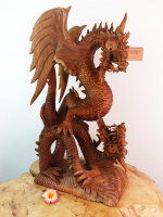 wunderschöne kämpfende Drachen aus Teakholz, ca. 50cm