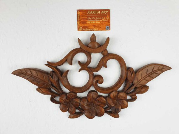 Om mit Blumen, Teakholz, ca. 20cm