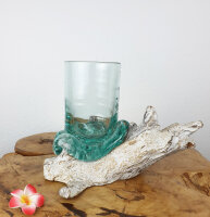 Blumenvase Glas auf Teakwurzel, ca. 20cm