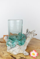 Blumenvase Glas auf Teakwurzel, ca. 20cm