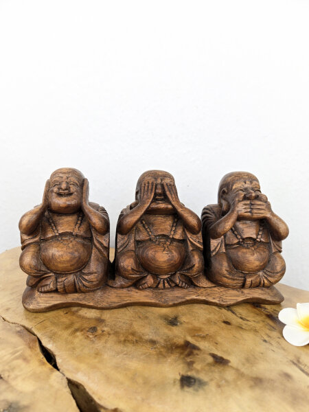 3er Buddha-Figuren Set aus Holz – Nichts sehen, hören, sagen