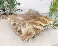 Couchtisch eckig aus echter Baumwurzel mit Glasplatte ca.80x80x40