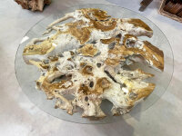 Couchtisch rund aus Massivholz mit Glasplatte ca.100x100x40