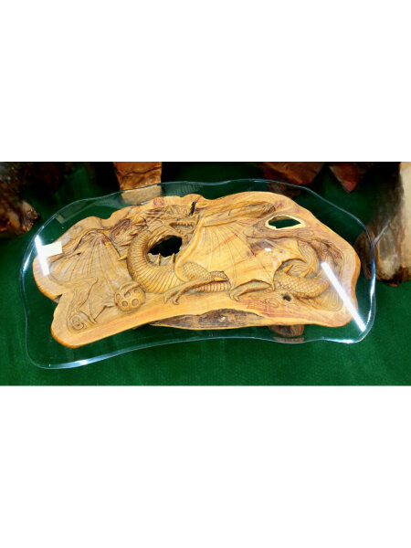 Drachentisch mit Glas aus Massivholz