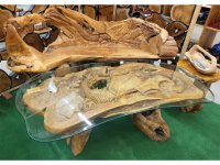 Drachentisch mit Glas aus Massivholz