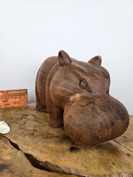 Handgefertigtes Holz-Nilpferd – ca. 30 cm, Unikat
