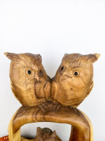 Exklusive Holz-Eulenstatue – Eltern mit Eulenbaby,...