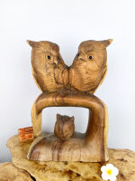 Exklusive Holz-Eulenstatue – Eltern mit Eulenbaby, Einzelstück