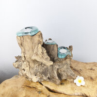 Exklusive Teakwurzel-Teelichtskulptur – 4 Glaseinsätze, handgefertigt, Unikat