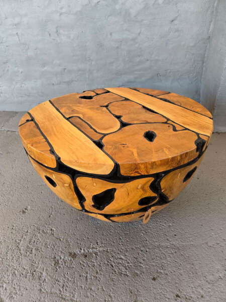 Couchtisch aus Massivholz rund natur/schwarz 80x80x45cm