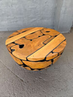 Couchtisch aus Massivholz rund natur/schwarz 80x80x45cm