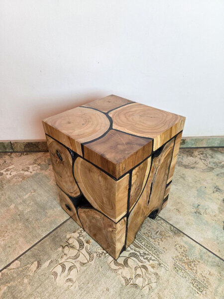 Säule/ Hocker Wurzelplatten natur/schwarz