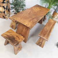 Esstischset Massivholz (1 Tisch/2 Bänke/2 Hocker)