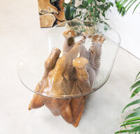 Elefantentisch Massiv mit Glasplatte Facettenschliff