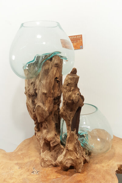 Teakwurzel mit  2 Gläsern, ca. 35 cm