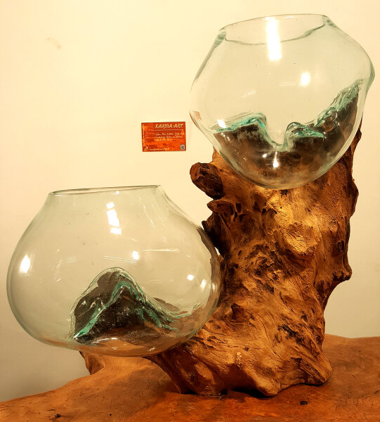 Teakwurzel mit  2 Gläsern, ca. 45 cm