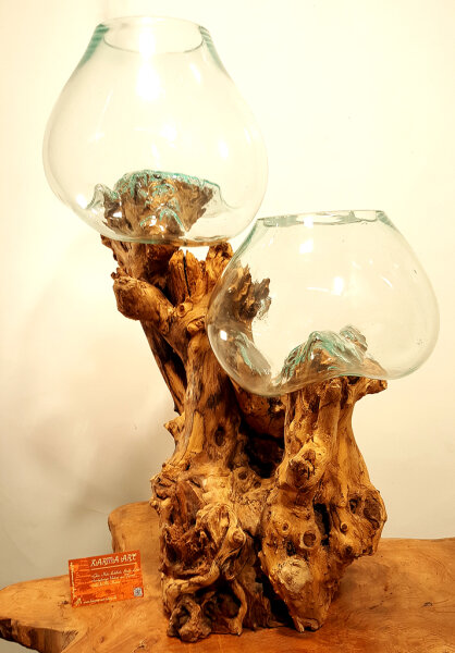 Teakwurzel mit  2 Gläsern, ca. 45 cm