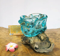 Teakwurzel mit Glas Aschenbecher/ Teelichthalter, ca.15cm