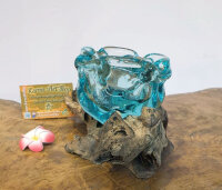 Teakwurzel mit Glas Aschenbecher/ Teelichthalter, ca.15cm