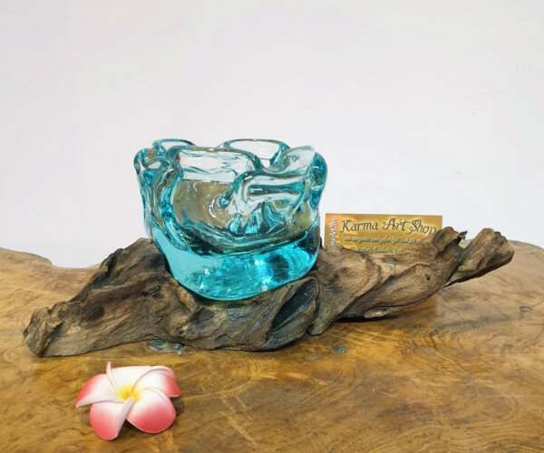 Teakwurzel mit Glas Aschenbecher/ Teelichthalter, ca.15cm