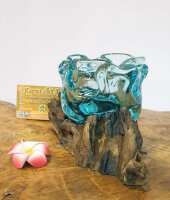 Teakwurzel mit Glas Aschenbecher/ Teelichthalter, ca.15cm