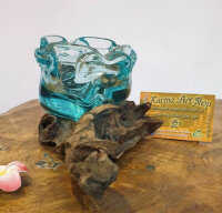 Teakwurzel mit Glas Aschenbecher/ Teelichthalter, ca.15cm