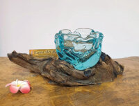 Teakwurzel mit Glas Aschenbecher/ Teelichthalter, ca.15cm