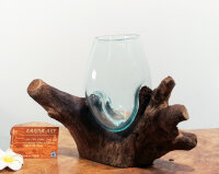 Blumenvase Glas auf Teakwurzel, ca. 25cm