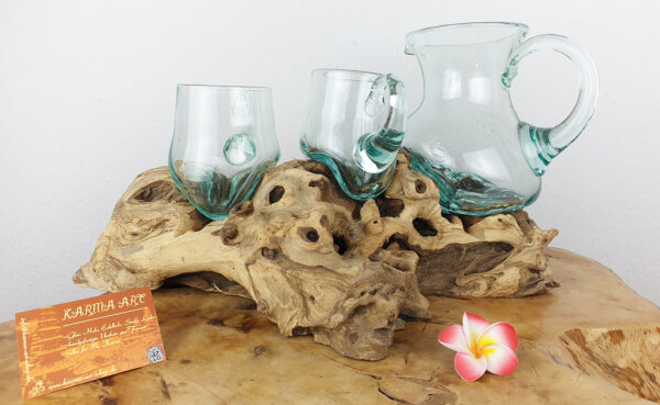 Teakwurzel mit Glaskanne und 2 Gläser