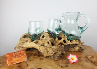 Teakwurzel mit Glaskanne und 2 Gläser