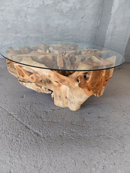 Couchtisch rund aus Massivholz mit Glasplatte ca.100x100x40cm