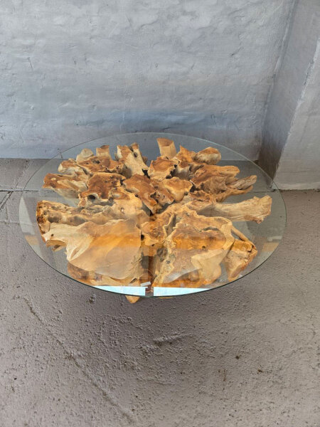 Couchtisch rund aus Massivholz mit Glasplatte ca.100x100x40cm