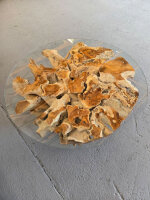 Couchtisch rund aus Massivholz mit Glasplatte ca.100x100x40cm