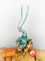 Glasvase gedreht auf Teakwurzel, ca. 30cm