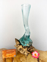 Glasvase gedreht auf Teakwurzel, ca. 30cm